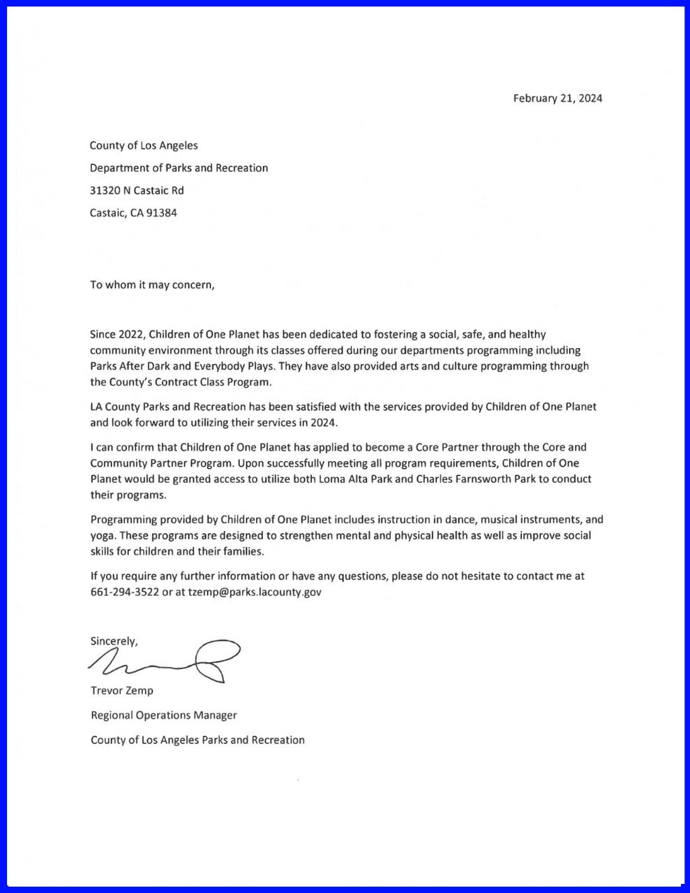 Regional Operations Manager for our partner LA County Parks and Rec